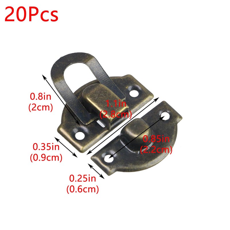 Geesatis 20 PCS Antique Bronze Hasp Latch, 1.1"x1" Jewelry Box Lock with Screws, Vintage Cabinet Clasp for Wood Box, Chest, Diary, Craft DIY - Image 2